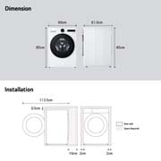 LG Mașină de spălat rufe LG Seria 7, 9 kg, 1400 rpm, AI Direct Drive, alba, Dimensiuni și instalare, F2X70S9TWS, thumbnail 14