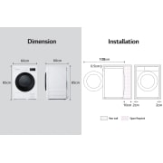 LG Uscător de rufe cu pompă de căldură, 8 kg, Clasa D, dimensiuni de instalare ale uscătorului, RHA1008NWK, thumbnail 6