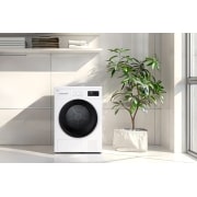 LG Uscător de rufe cu pompă de căldură, 8 kg, Clasa D, imagine de lifestyle cu uscătorul în spălătorie , RHA1008NWK, thumbnail 7