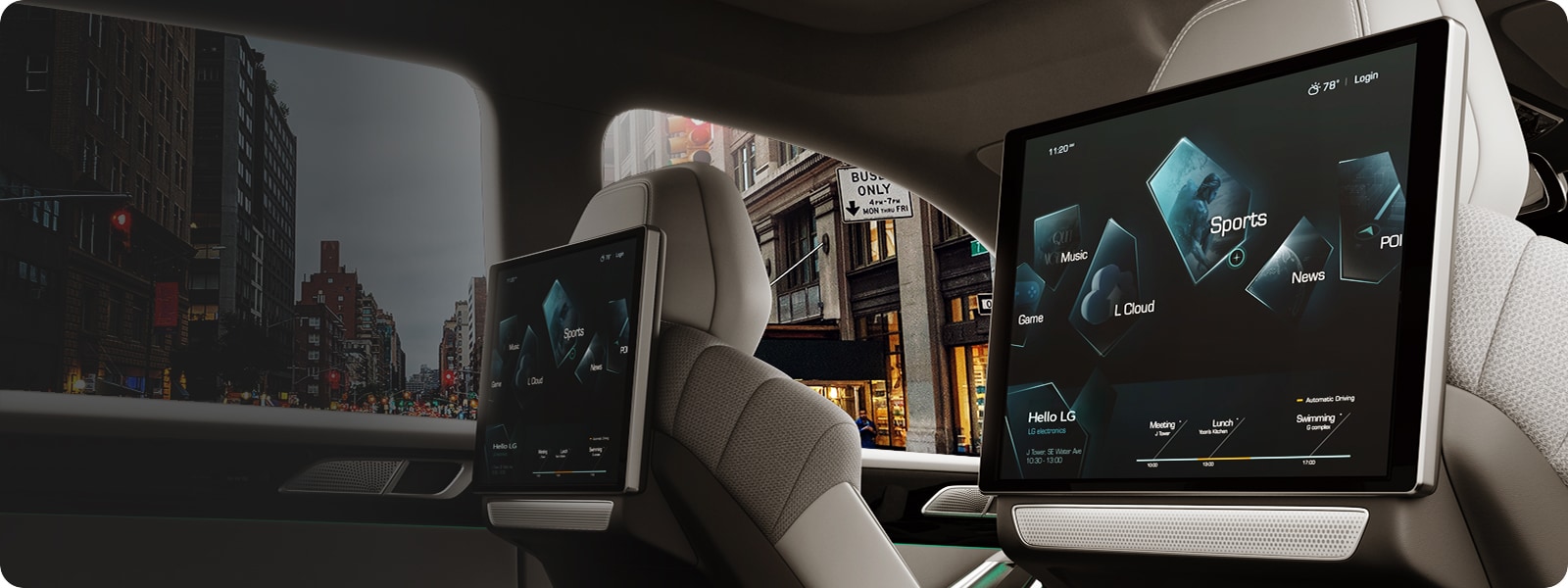 Imaginea interiorului unui vehicul cu un monitor instalat.