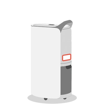 Afișează dezumidificatorul și amplasarea autocolantului cu codul QR pe acesta.