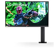 LG Monitor pentru jocuri Ergo UltraGear™ Nano IPS 1 ms (GtG) de 27'', vedere frontală cu brațul monitorului în partea dreaptă, 27GN880-B, thumbnail 1