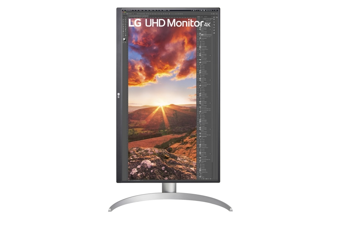 LG Monitor IPS UHD 4K de 27'' cu VESA DisplayHDR™ 400, vedere frontală, cu afișajul pivotând la 90 de grade într-o vedere portret, 27UP850-W, thumbnail 10