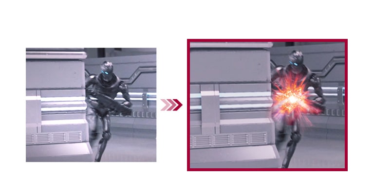 O comparație a două scene de joc între modul convențional și modul Dynamic Action Sync cu întârzierea de intrare minimizată