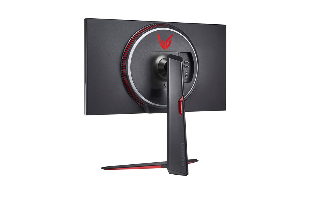 LG Monitor pentru jocuri UHD 4K UltraGear™ Nano IPS 1ms (GtG), 27'', cu VESA DSC, vedere în perspectivă din spate 1 cu Sphere Lighting 2.0 în alb și roșu, 27GN950-B, thumbnail 8