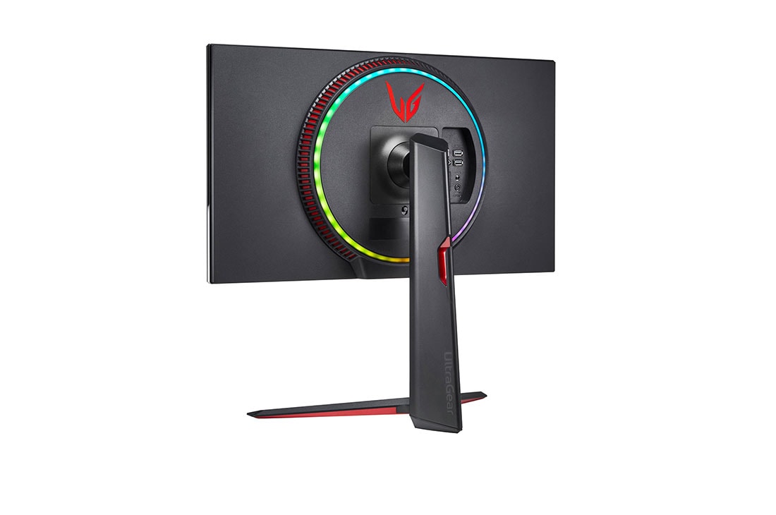 LG Monitor pentru jocuri UHD 4K UltraGear™ Nano IPS 1ms (GtG), 27'', cu VESA DSC, vedere în perspectivă din spate 2 cu Sphere Lighting 2.0 în culorile curcubeului, 27GN950-B, thumbnail 9