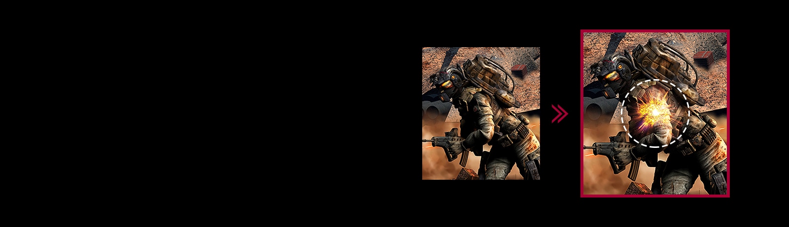 Scenă din joc cu întârziere redusă comparativ cu modul convențional