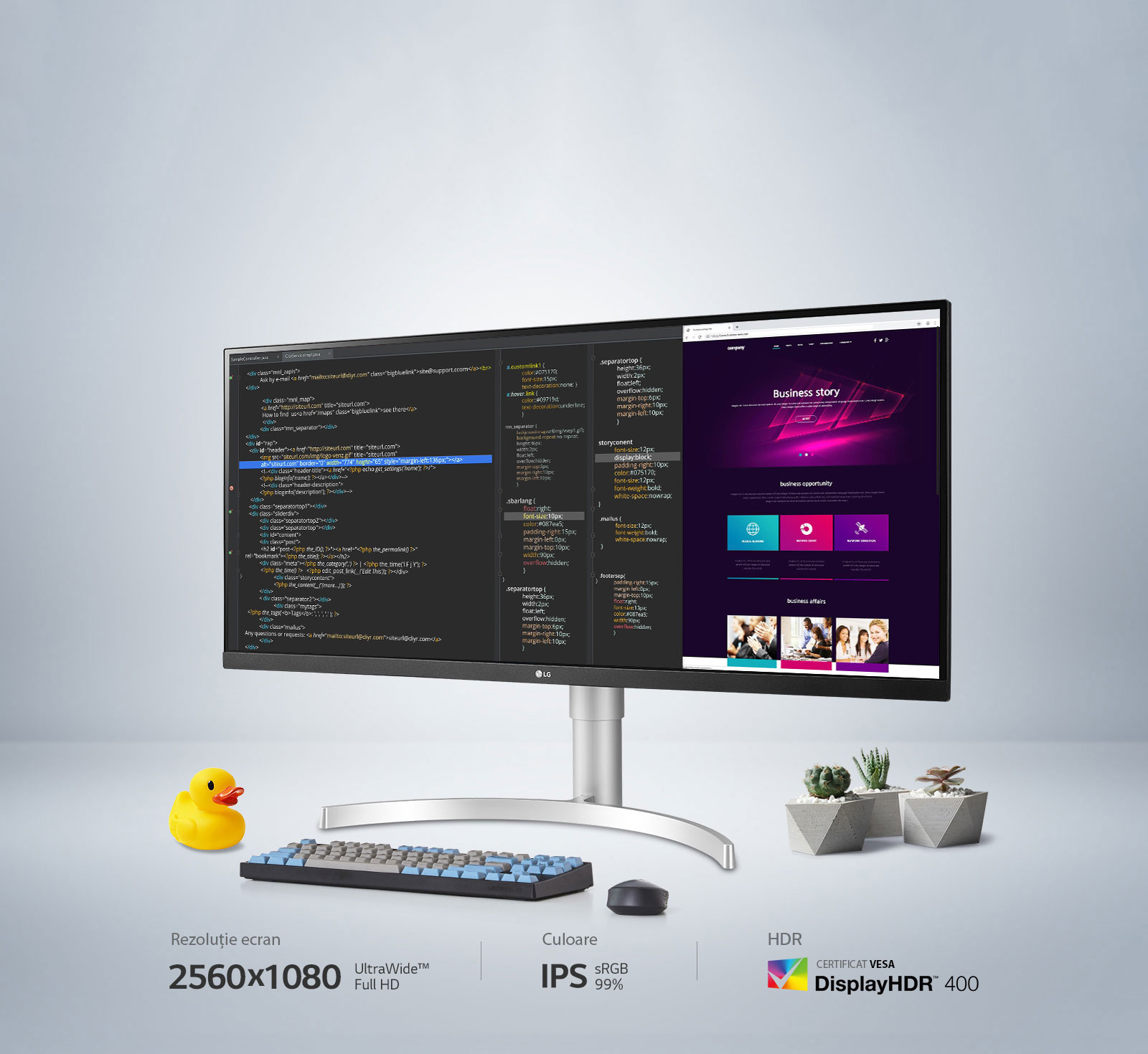 Rezoluție ecran: 2560x1080 / UltraWide™ Full HD Culoare: IPS / sRGB 99% HDR: DisplayHDR™ 400 / CERTIFICAT VESA