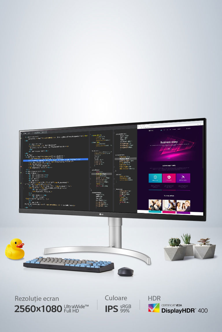 Rezoluție ecran: 2560x1080 / UltraWide™ Full HD Culoare: IPS / sRGB 99% HDR: DisplayHDR™ 400 / CERTIFICAT VESA