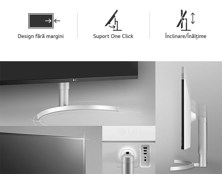 Design ergonomic: Design practic fără margini/ Suport One Click/ Înclinare/ Înălțime