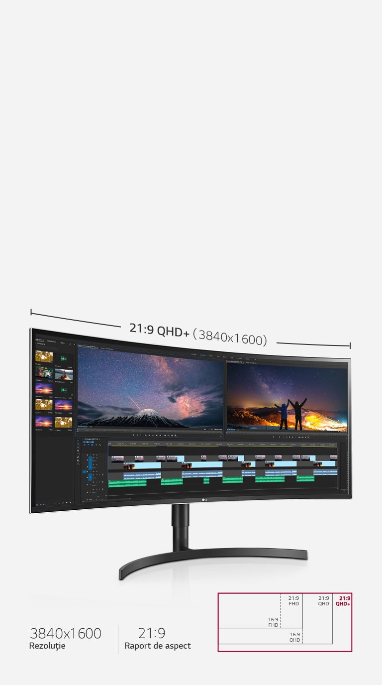 Ecranul 21:9 QHD+ (3840x1600) oferă un ecran de 3 ori mai lat decât 16:9 Full HD(1920x1080).