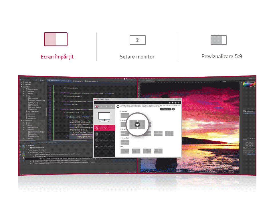 Control pe ecran - Ecran împărțit | Setare monitor ㅣ Previzualizare 5:9