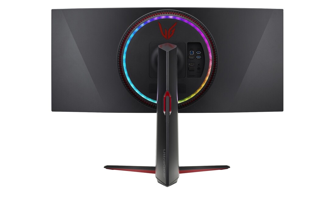 LG Monitor pentru jocuri clasa UltraGear™ Nano IPS 1ms, 34'', cu NVIDIA® G-SYNC® ULTIMATE, vedere posterioară cu lumini multicolore aprinse, 34GP950G-B, thumbnail 7