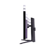 LG Monitor pentru jocuri UltraGear™ UHD 4K 32” cu VESA DisplayHDR™ 1000 si 144Hz, vedere laterală cu înălțimea monitorului care se deplasează în jos cu lumini aprinse, 32GQ950-B, thumbnail 13