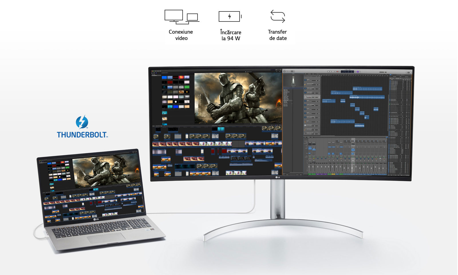 Conexiune video |   Încărcare la 94 W | Transfer de date (imagine SIGLĂ) THUNDERBOLT™