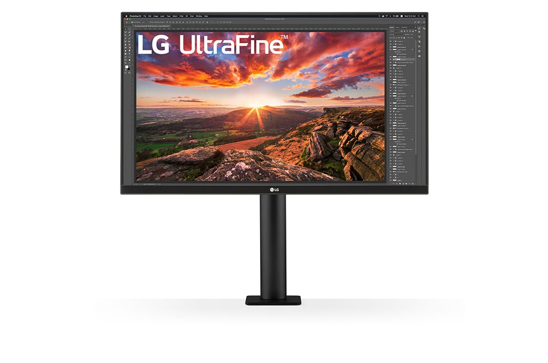 LG Monitor IPS UHD 4K Ergo IPS de 27'' cu USB Type-C™, vedere frontală cu brațul monitorului în centru, 27UN880P-B, thumbnail 2