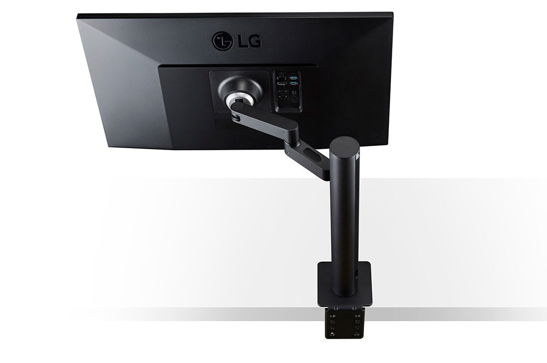 LG Monitor IPS UHD 4K Ergo IPS de 27'' cu USB Type-C™, vedere laterală din spate cu brațul monitorului extins spre stânga, 27UN880P-B, thumbnail 14