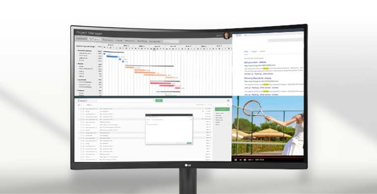 Animația arată că mai mult conținut poate fi afișat simultan pe un ecran, datorită afișajului cu format imagine de 21:9.	