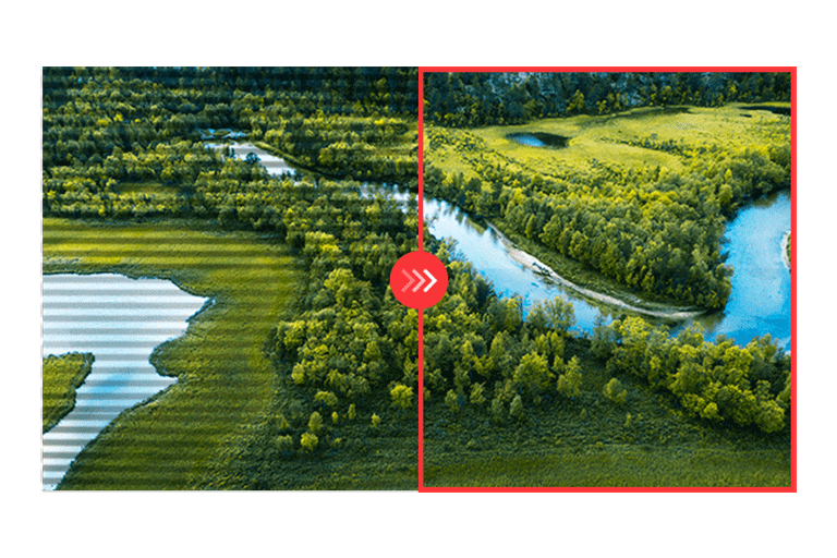 Imagine de comparație a părții drepte cu protecție împotriva efectului de flicker aplicată și a părții stângi fără protecție împotriva efectului de flicker aplicată.	