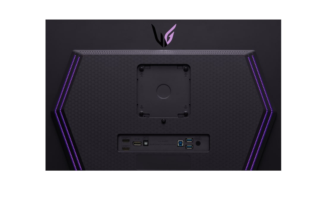 LG Monitor de gaming UltraGear™ OLED de 27 de inch | HDR400 True Black, 240Hz, 0,03ms (GtG), close-up view of ports with lights on, 27GS95QE-B, thumbnail 12