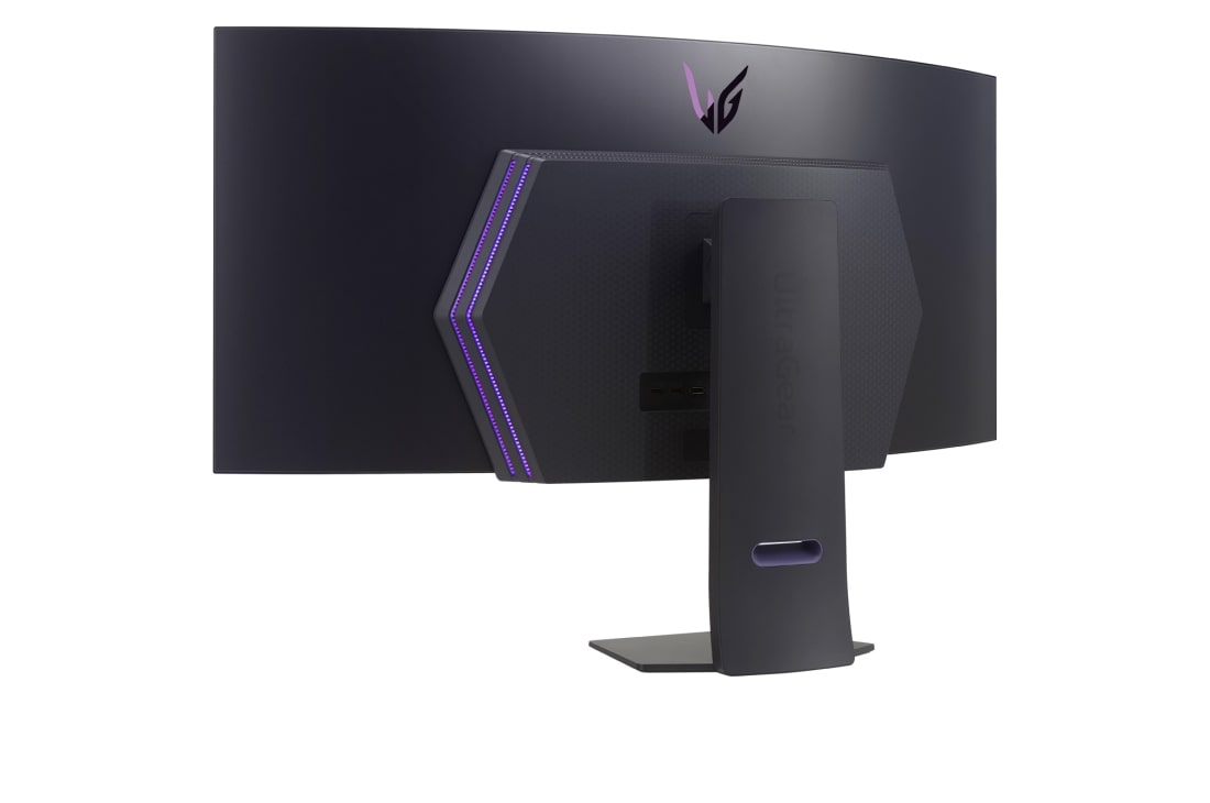 LG Monitor curbat pentru gaming UltraGear™ OLED 45'' | DisplayHDR True Black 400 800R, 240Hz, 0.03ms (GtG), Perspectivă posterioară cu luminile pornite, 45GS95QE-B, thumbnail 10