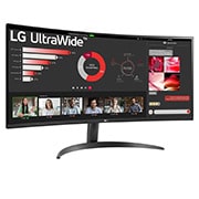 LG Monitor curbat UltraWide QHD de 34'', vedere laterală la +15 grade, 34WR50QK-B, thumbnail 3