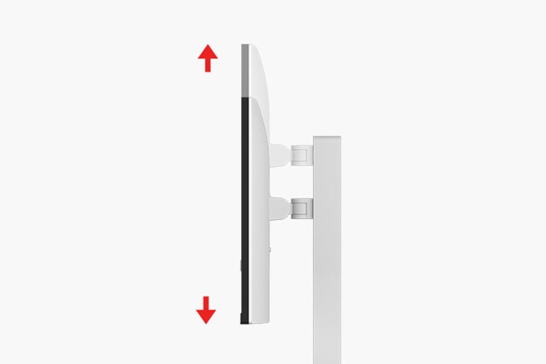 Imaginea arată funcția de reglare a înălțimii unui monitor, demonstrând cum ecranul poate fi ridicat sau coborât pentru confort ergonomic.