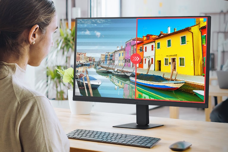 Imagine de comparație a părții drepte cu protecție împotriva efectului de flicker aplicată și a părții stângi fără protecție împotriva efectului de flicker aplicată.