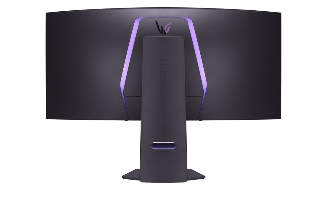 LG Monitor curbat pentru gaming UltraGear™ OLED 800R 39'' | 21:9 Ultra-WQHD 240Hz, 0.03ms (GtG), DisplayHDR True Black 400, vedere posterioară cu lumini aprinse, 39GS95QE-B, thumbnail 8