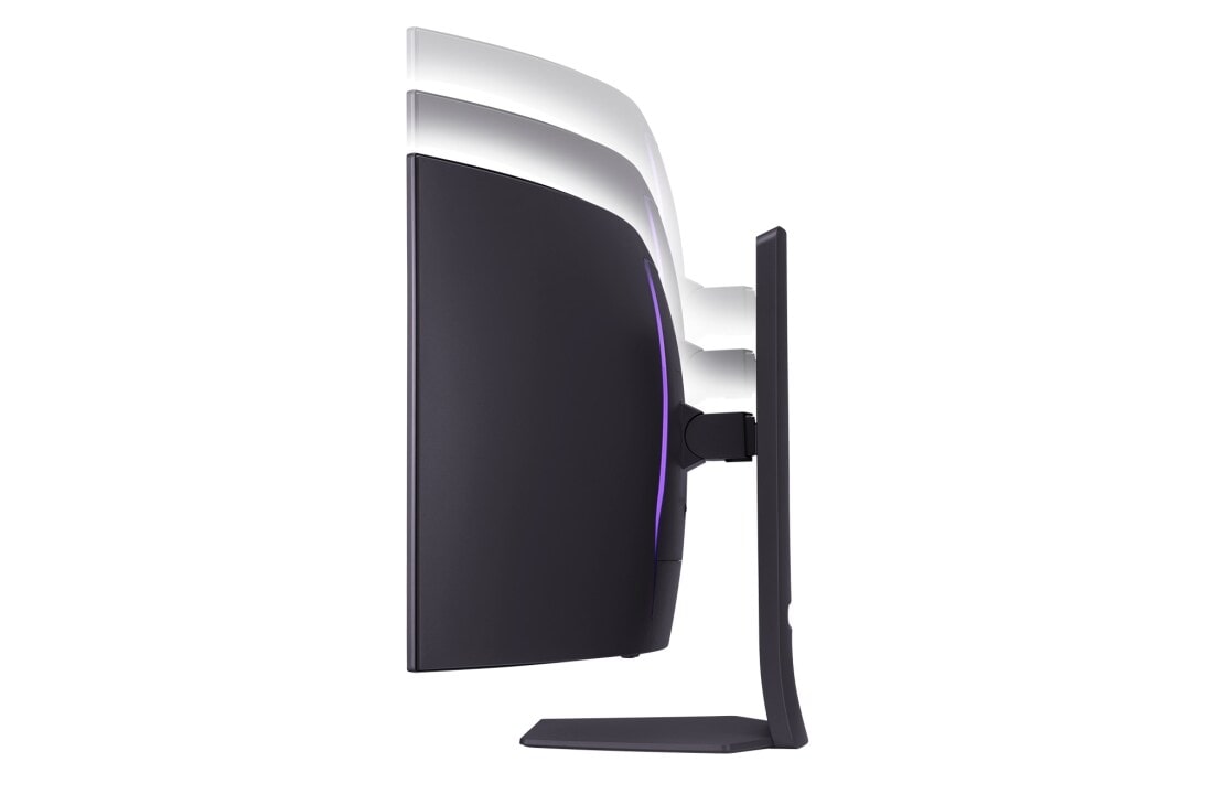 LG Monitor curbat pentru gaming UltraGear™ OLED 800R 39'' | 21:9 Ultra-WQHD 240Hz, 0.03ms (GtG), DisplayHDR True Black 400, vedere laterală cu înălțimea monitorului care se deplasează în jos cu lumini aprinse, 39GS95QE-B, thumbnail 14