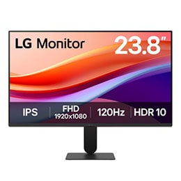 Vedere frontală a unui monitor LG de 24 inchi, full HD IPS, 120HZ, cu design cu laturi fără margini, HDR 10, 1ms MBR, negru - 24U411A-B