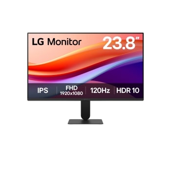 Vedere frontală a unui monitor LG de 24 inchi, full HD IPS, 120HZ, cu design cu laturi fără margini, HDR 10, 1ms MBR, negru - 24U411A-B