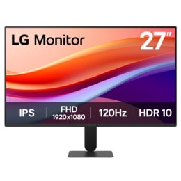 Vedere frontală a monitorului LG de 27 inchi, cu ecran full HD IPS, 120Hz, sRGB 99% (Typ), HDR 10, 1ms MBR, negru - 27U411A-B