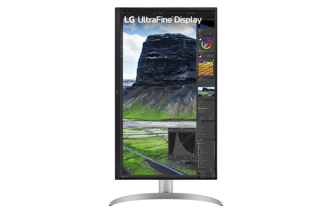 LG Monitor IPS 27” UHD 4K cu rată de contrast 2000:1, vedere frontală, cu afișajul pivotând la 90 de grade într-o vedere portret, 27UQ850V-W, thumbnail 10