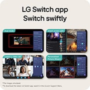 LG Monitor de gaming LG UltraGear™ G4 de 27”, Full HD IPS, 144 Hz, cu reglare pe înălțime și înclinare, Această imagine evidențiază interfața aplicației LG Switch, prezentând caracteristici precum Dual mode, împărțirea inteligentă a ecranului, lansarea unui apel video și Personalized Picture Wizard pent, 27G414B-B, thumbnail 10