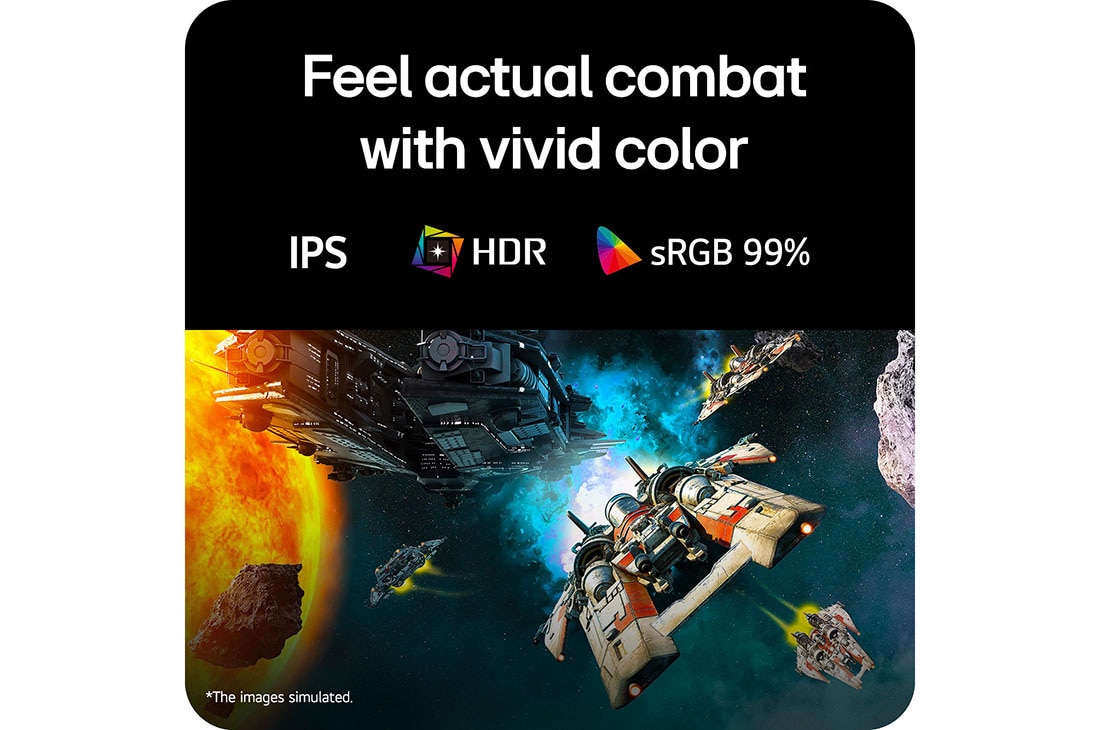 LG Monitor de gaming LG UltraGear™ G4 de 24”, IPS Full HD, 144 Hz, Scenă de luptă futuristă afișată pe un monitor de gaming, prezentând culori vii cu o gamă de culori sRGB de 99%, IPS și certificare HDR., 24G411B-B, thumbnail 6