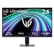 LG Monitor de gaming LG UltraGear™ G4 de 24”, IPS Full HD, 144 Hz, Această imagine arată vederea frontală a monitorului pentru gaming LG UltraGear G4 de 24 inchi, cu ecran IPS și rezoluție FHD (1920×1080), o rată de reîmprospătare de 144Hz și 1ms MBR, punând accent p, 24G411B-B, thumbnail 1