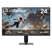 LG Monitor de gaming LG UltraGear™ G4 de 24”, IPS Full HD, 144 Hz, Această imagine arată vederea frontală a monitorului pentru gaming LG UltraGear G4 de 24 inchi, cu ecran IPS și rezoluție FHD (1920×1080), o rată de reîmprospătare de 144Hz și 1ms MBR, punând accent p, 24G411B-B, thumbnail 2