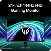 LG Monitor de gaming LG UltraGear™ G4 de 24”, IPS Full HD, 144 Hz, Vedere frontală a unui monitor pentru gaming expus într-un mediu futurist cu stil neon., 24G411B-B, thumbnail 5