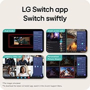 LG Monitor de gaming LG UltraGear™ G4 de 24”, IPS Full HD, 144 Hz, Această imagine evidențiază interfața aplicației LG Switch, prezentând caracteristici precum Dual mode, împărțirea inteligentă a ecranului, lansarea unui apel video și Personalized Picture Wizard pent, 24G411B-B, thumbnail 11