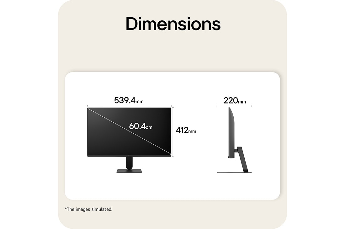 LG Monitor LG U4 de 24”, IPS Full HD, 144 Hz, Vedere frontală și laterală a monitorului LG FHD, cu dimensiunile produsului afișate în milimetri., 24U411B-B, thumbnail 12