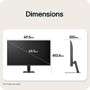 LG Monitor de gaming LG UltraGear™ G4 de 27”, Full HD IPS, 144 Hz, Vederi frontale și laterale ale unui monitor de gaming, ilustrând dimensiunile generale și designul profilului acestuia., 27G411B-B, thumbnail 13