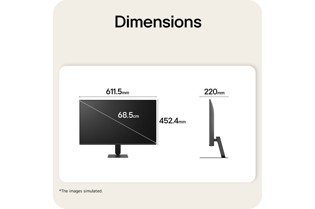 LG Monitor LG U4 de 27”, IPS Full HD, 144 Hz, Vedere frontală și laterală a monitorului LG FHD, cu dimensiunile produsului afișate în milimetri., 27U411B-B, thumbnail 12