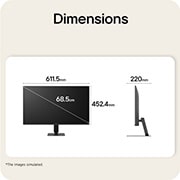 LG Monitor LG U4 de 27”, IPS Full HD, 144 Hz, Vedere frontală și laterală a monitorului LG FHD, cu dimensiunile produsului afișate în milimetri., 27U411B-B, thumbnail 12