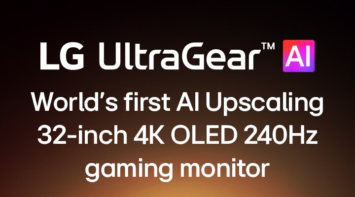 Logo-ul UltraGear™ AI într-o cameră futuristă, luminată cu neon.