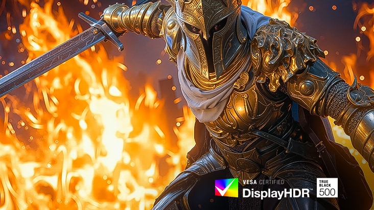 Monitorul pentru gaming UltraGear (32GX870B) oferă accente luminoase și scene întunecate detaliate cu DisplayHDR 500 și 99,5% DCI-P3