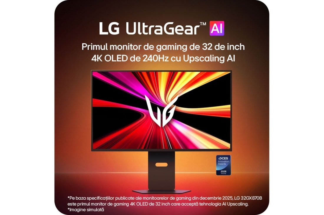 LG Monitor de gaming OLED UltraGear evo GX8 de 32”, primul monitor de gaming OLED 4K de 32” din lume cu upscaling AI, 32GX870B-B, thumbnail 5