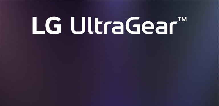 Logo-ul UltraGear™ într-o cameră futuristă, luminată cu neon.