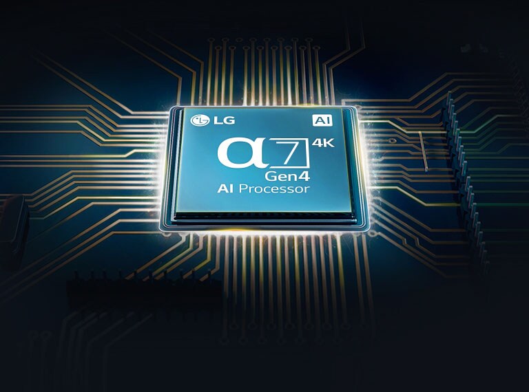 O imagine a procesorului Alpha 7 cu linii de lumină care radiază în jurul procesorului aflat pe un fundal negru.