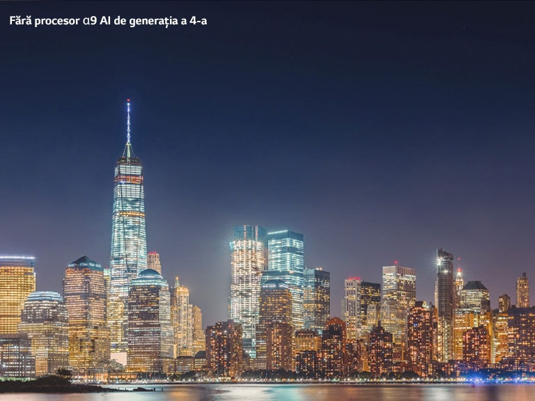 Comparație a calității unei imaginii care afișează un peisaj urban pe timp de noapte